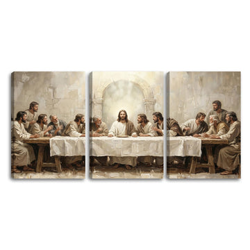 Jesus The Last Supper Framed Canvas Wall Art 3 Piece, 12"x16" Each