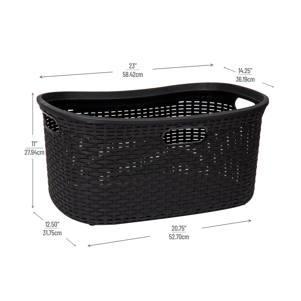 40L Laundry Basket, Clothes Hamper, Premium Wicker Design, Plastic, Set of 2, Black
