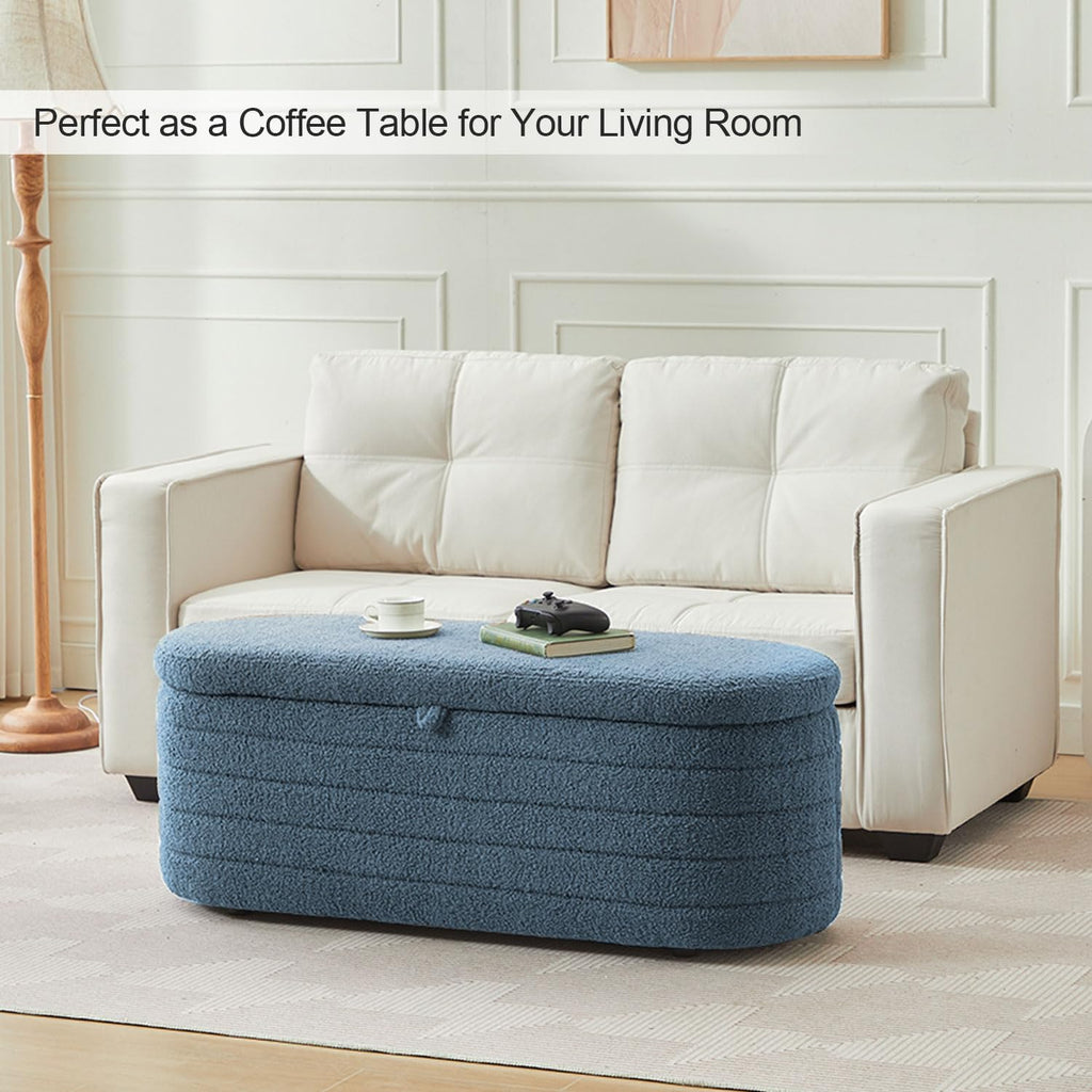 Storage Ottoman Bench, 45-Inch Boucle Upholstered Entryway Shoe Seat Bench with Storage, Modern Padded Blanket Chest