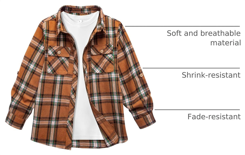 Boys Long Sleeve Button-Down Plaid Shirts