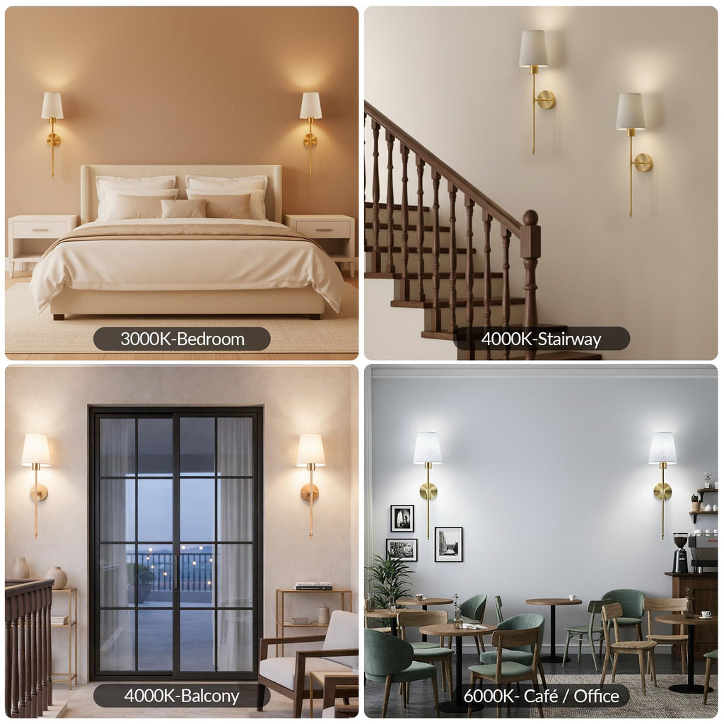 Battery Operated Wall Sconces Set of Two, 3CCT with Remote, Gold
