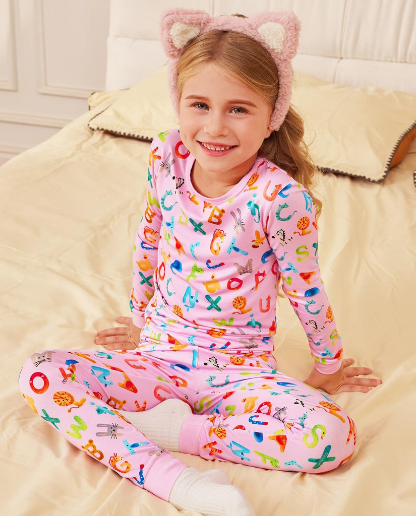 Bamboo Viscose Toddler Girls Kids Pajama Sets - Snug fit Long-Sleeve Softness Sleepwear Pjs 2pcs Jammies