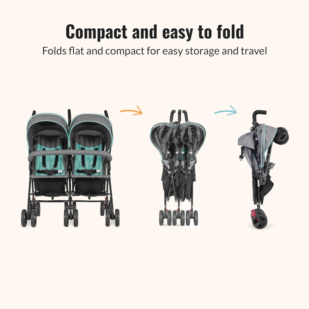On Me Volgo Side-by-Side Twin Umbrella Toddler Stroller, Blue/D Grey