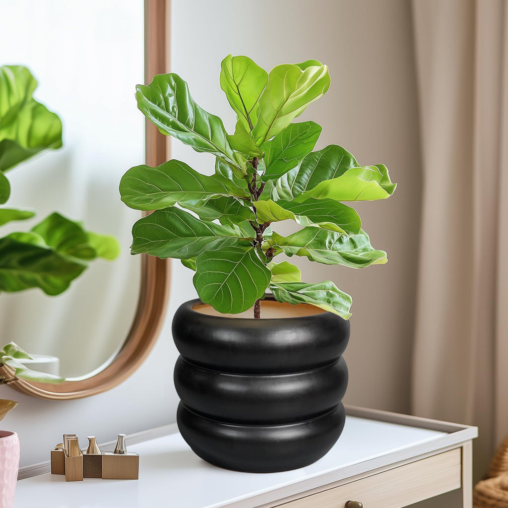 Ceramic Pot for Plants 8 Inch - Indoor Plant Pot with Drainage Hole Planter for Outdoor Plants Modern Flower Pot