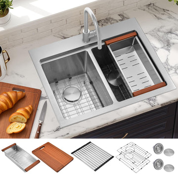 28''x22'' Drop-in Double Bowl Kitchen Sink, 50/50 Stainless Sink