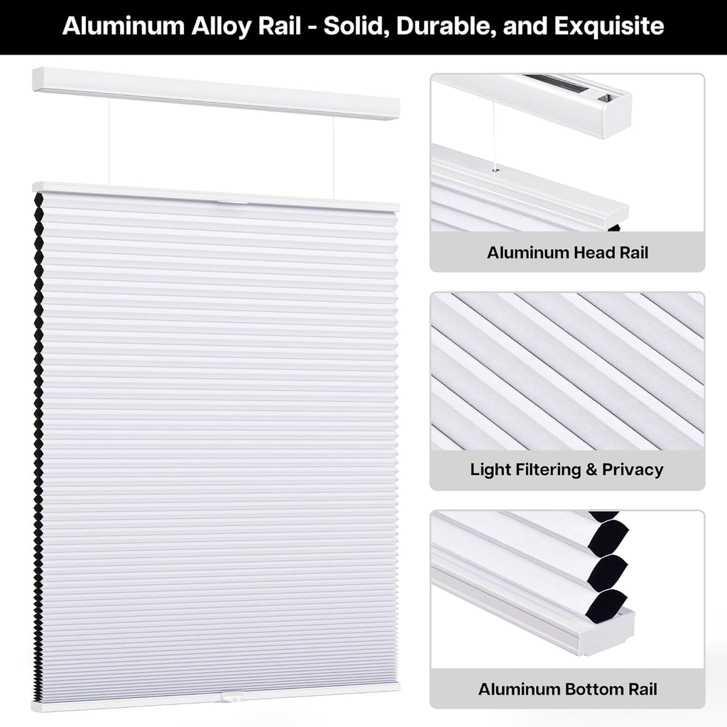 Top Down Bottom Up Cordless Cellular Shades, White | Blackout Light Blocking Honeycomb Shades Thermal Insulation