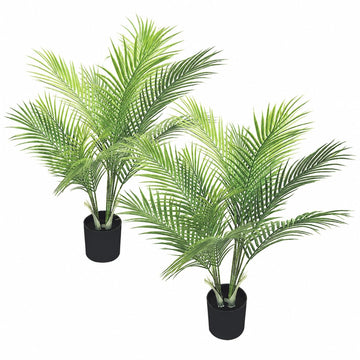 32-Inch Artificial Palm Tree, Faux Palm Tree with 11 Trunks and Pot, Palm Trees for Outside Patio, Indoor & Outdoor