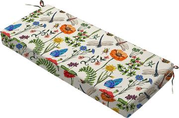 Outdoor Waterproof Bench Cushion 48 x 18 x 3 Inch with Ties | Water-repellent floral patio cushion Waterproof for