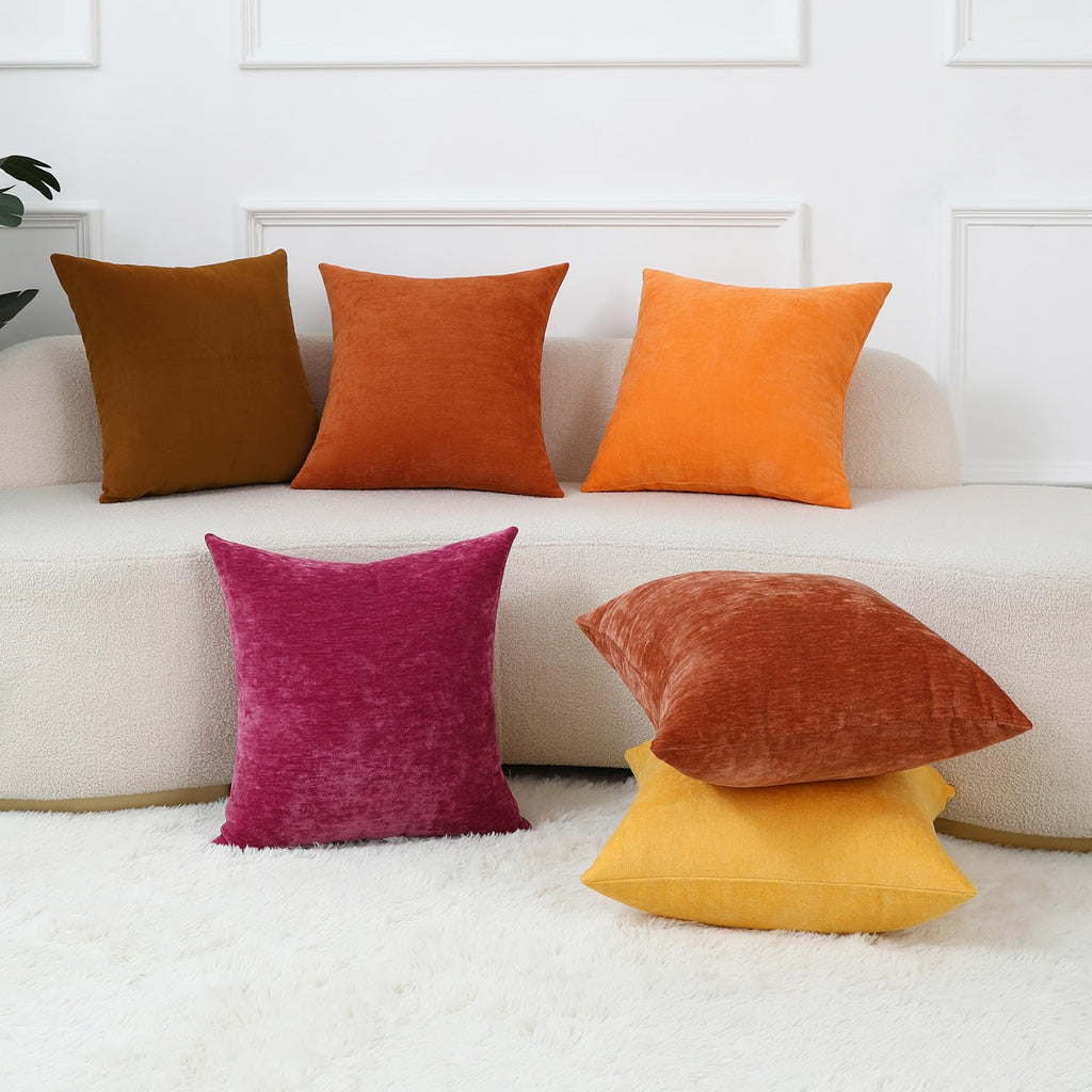 Plum Purple Soft Throw Pillow Covers Decorative Chenille Square Couch Cushion Cases Sofa Decor, Set of 2, 18 x 18
