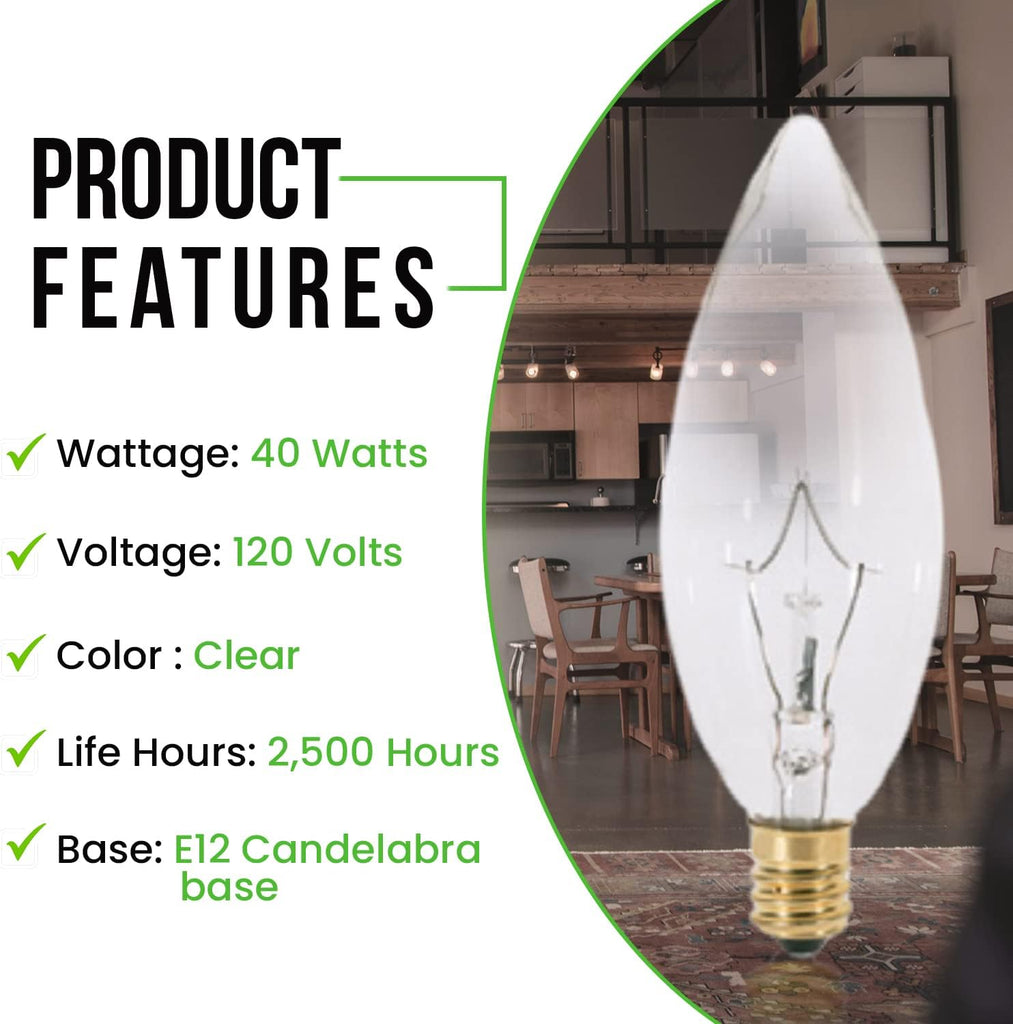 25 watt Candelabra Bulbs, Decorative Incandescent Chandelier Light Bulbs Candle Light Bulbs CTC Chandelier Bulbs