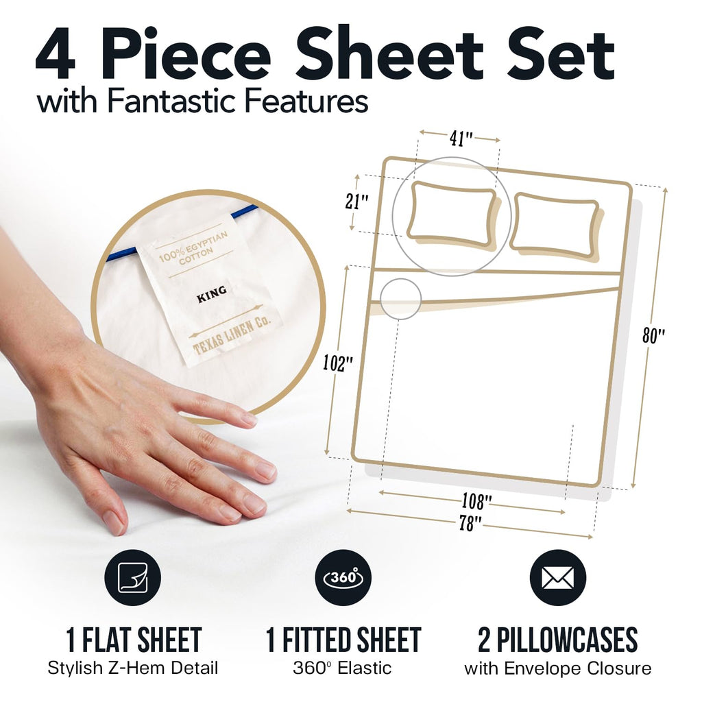 1500 Series Egyptian Cotton Sheets King Size, White Stripe
