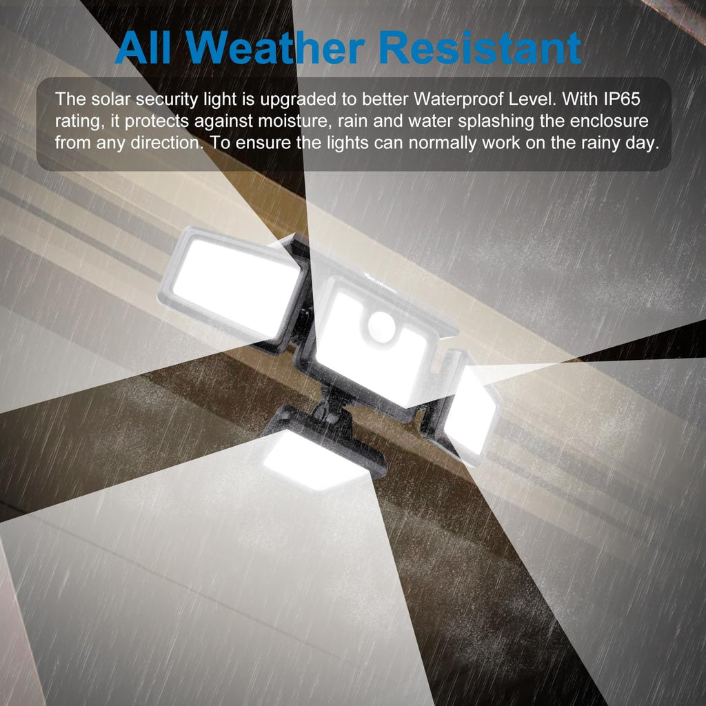 Solar Flood Lights Outdoor, Motion Sensor Security Lights, 4 Heads, IP65