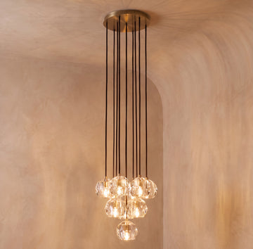 Inspired Boule de Cristal Style 14 Inch Crystal Sphere Cluster Pendant Lacquered Burnished Brass - Main Product View