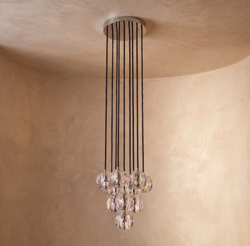 Inspired Boule de Cristal Style 14 Inch Crystal Sphere Cluster Pendant Polished Nickel - Main Product View