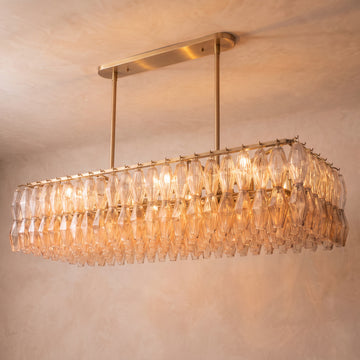 Inspired Chiara Style 54 Inch Rectangular Glass Drum Chandelier Lacquered Burnished Brass - Main Product View