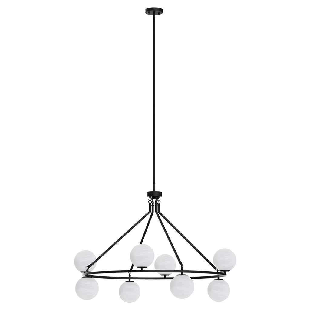 8-light 42"W Metal And Moon Glass Wagon Wheel Shaded Chandelier For Living Room/Bedroom