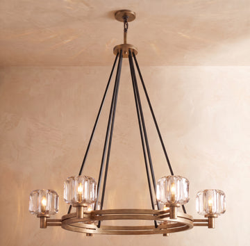 Inspired Demaret Style 36 Inch Round Crystal Chandelier Natural Brass - Main Product View