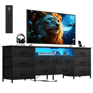 LED Long Dresser TV Stand for 85 Inch TV, S/M/L 11 Drawers, Black