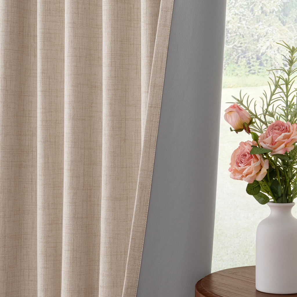 100% Blackout Curtains Oatmeal Linen Look Curtains 84 Inch Long
