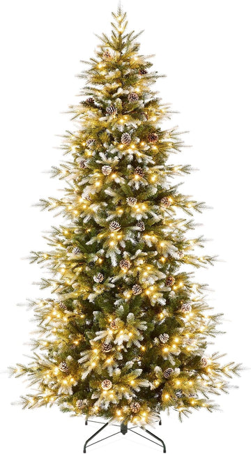 Pre-Lit Artificial Frosted Slim Aspen Christmas Tree, Partially Flocked Holiday Décor w/ 2-in-1 White &