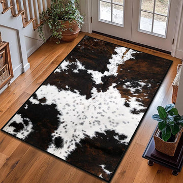 Cowhide Area Rug Western Rug Ultra-Thin Washable Throw Carpet Brown Cow Print Rugs Indoor Vintage Rugs Non Slip