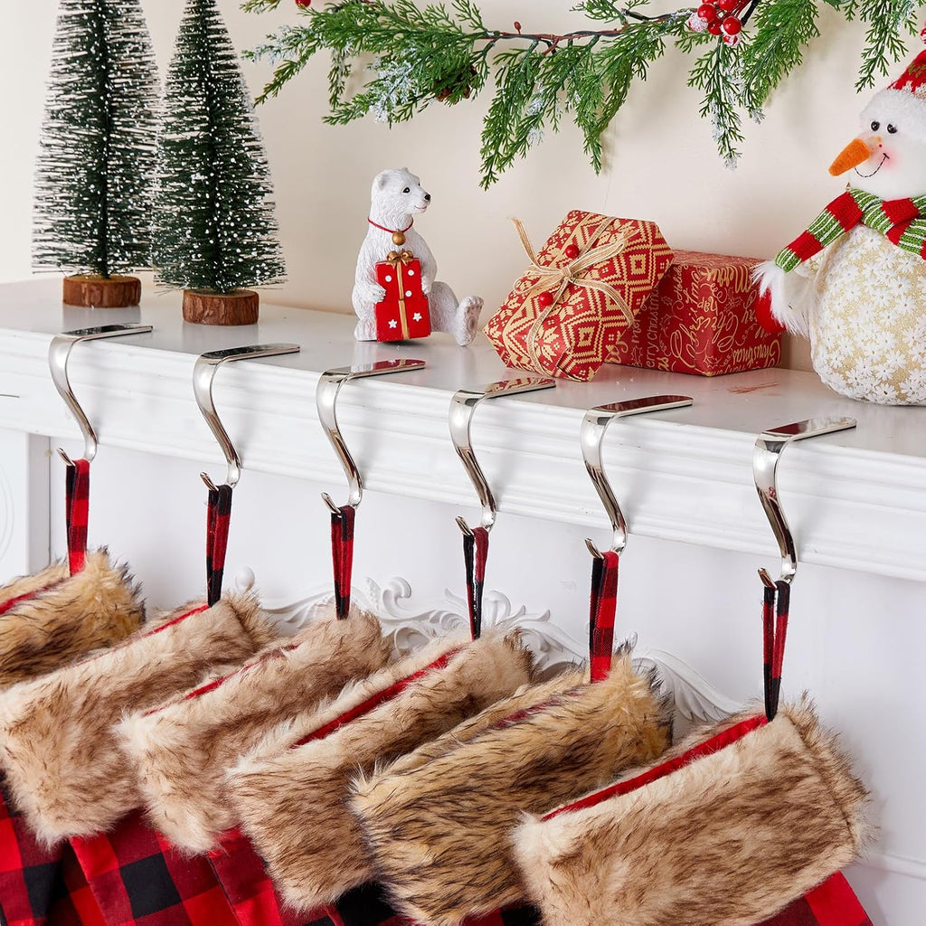 Christmas Stocking Holders for Mantle Set of 6, Metal Fireplace Stocking Hangers, Anti-rust Non-slip Non-tarnish