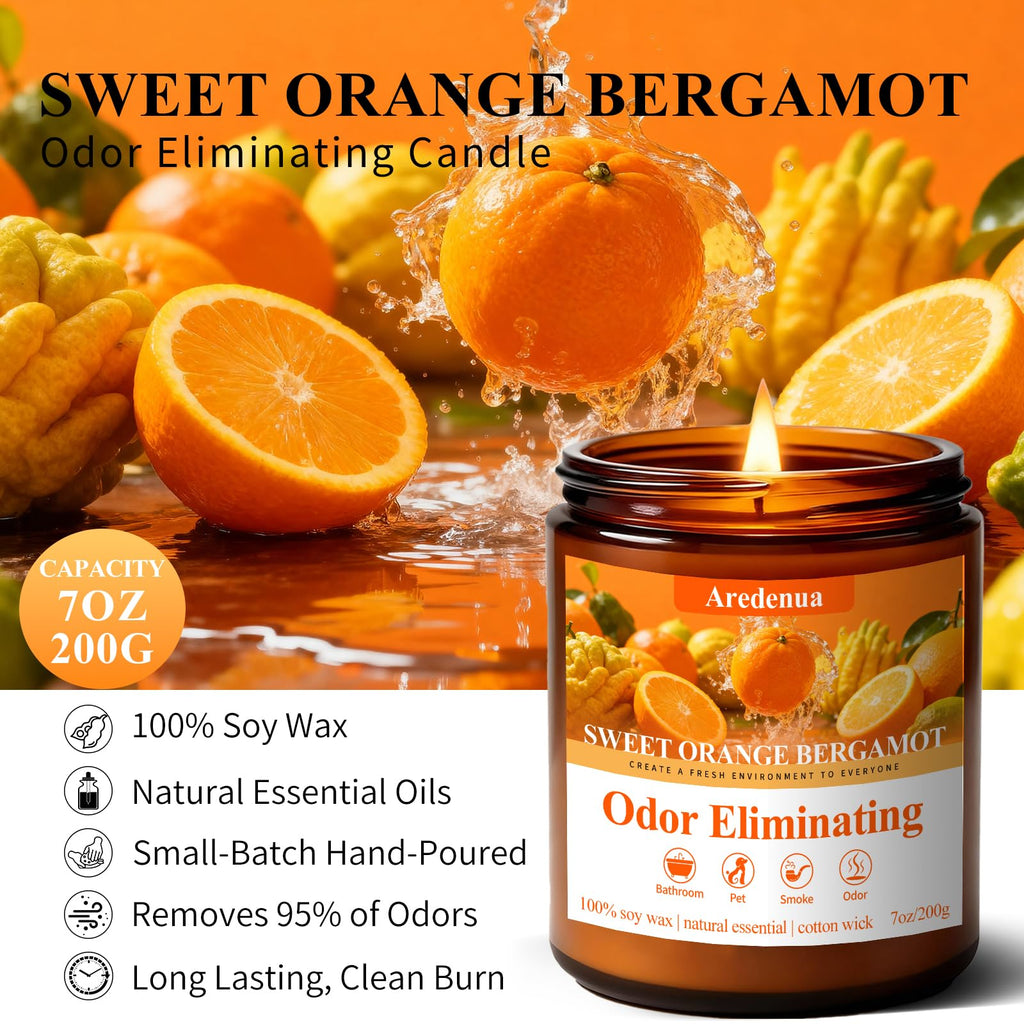 Orange Odor Eliminating Candles, 7 oz Soy Scented Candle