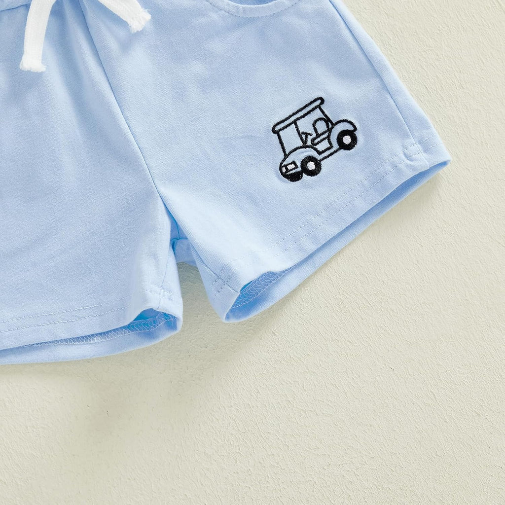 Toddler Baby Boy Summer Outfit Short Sleeve Embroidered Printed Button Down T-shirt Shorts Set 2Pcs Infant Clothes