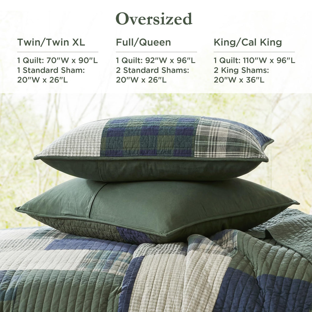 Mill Creek Reversible Quilt Set - Cottage Styling Reversed to Solid Color, All Season Lightweight Coverlet, Cozy