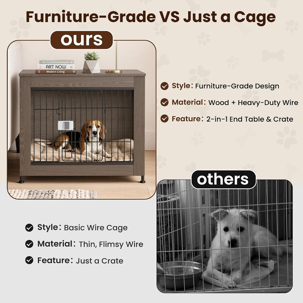 Wooden Dog Crate Furniture for Small to Medium Dogs, Greige