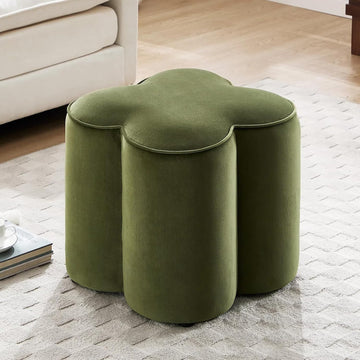 Flower Pouf Ottoman Foot Rest, Velvet Fabric Poofy Ottoman Stool | Large Ottoman Footstool for Couch, Modern Living