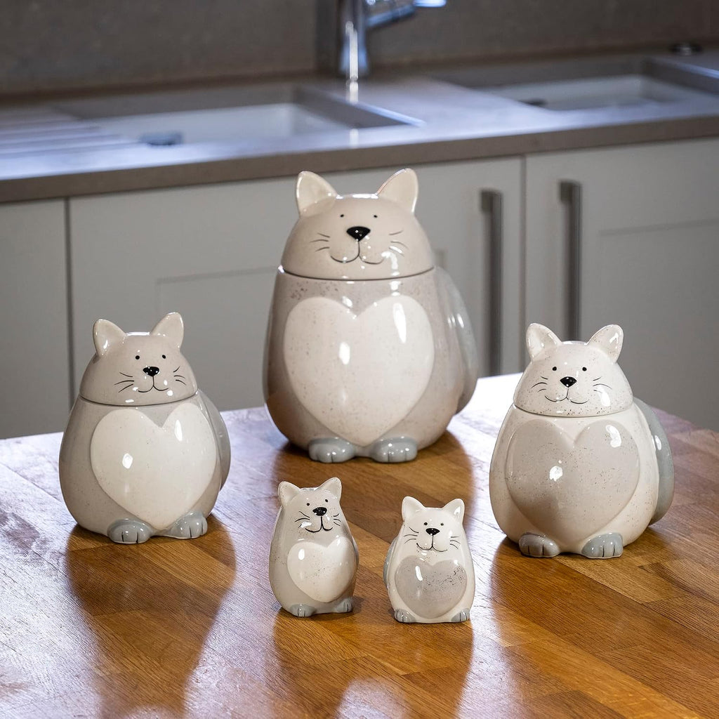 Ceramic Cookie Jar with Lid, Large Cat Treat Container for Cookies & Biscuits, Cute Novelty Kitchen Storage