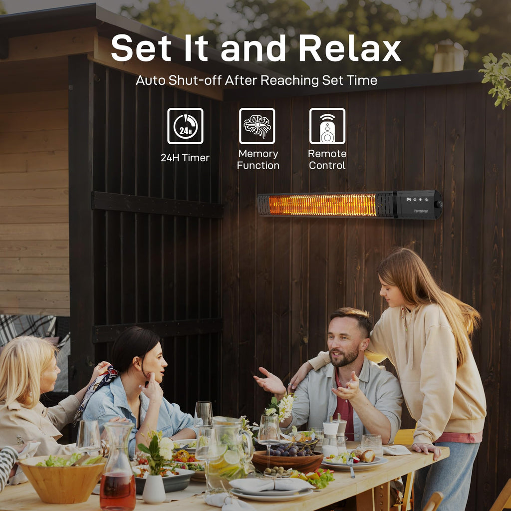 Infrared Heater 1500W with Remote, 2.5s Instant Heat & Memory Function, Electric Patio Heater 4 Heat Levels, IP65