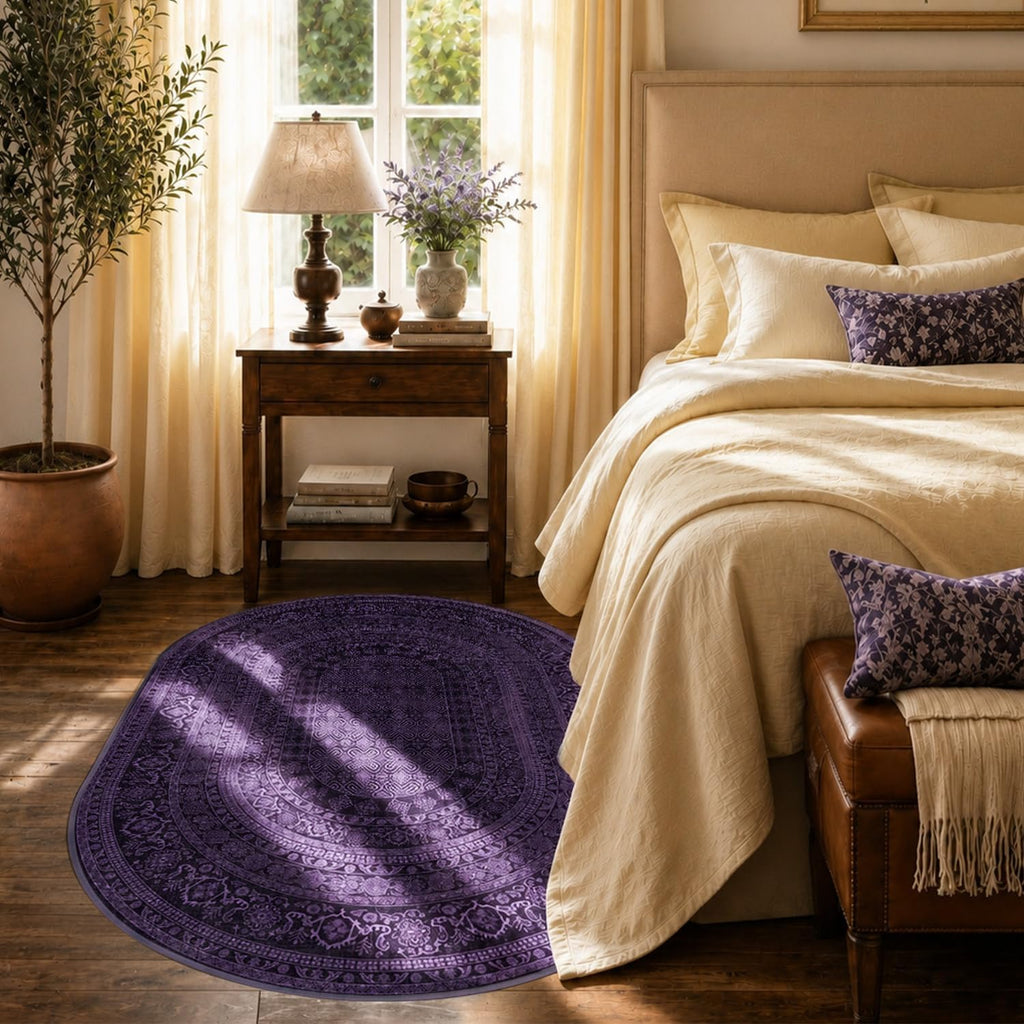 4x6 Oval Rug - Washable Ultra-Thin Carpet Muted Purple