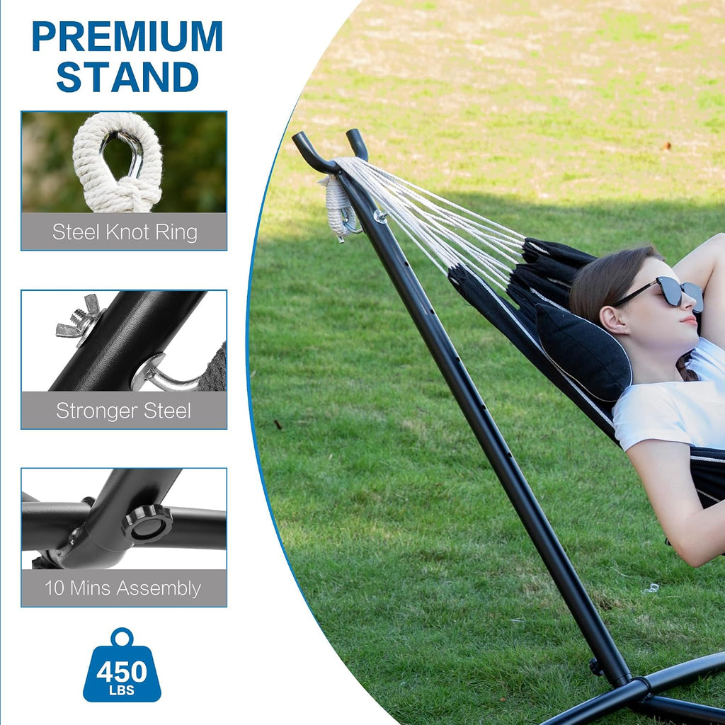 Double Hammocks with Stand for Outside, Portable Space Saving Heavy-Duty Steel Stand for Indoor Outdoor Patio with