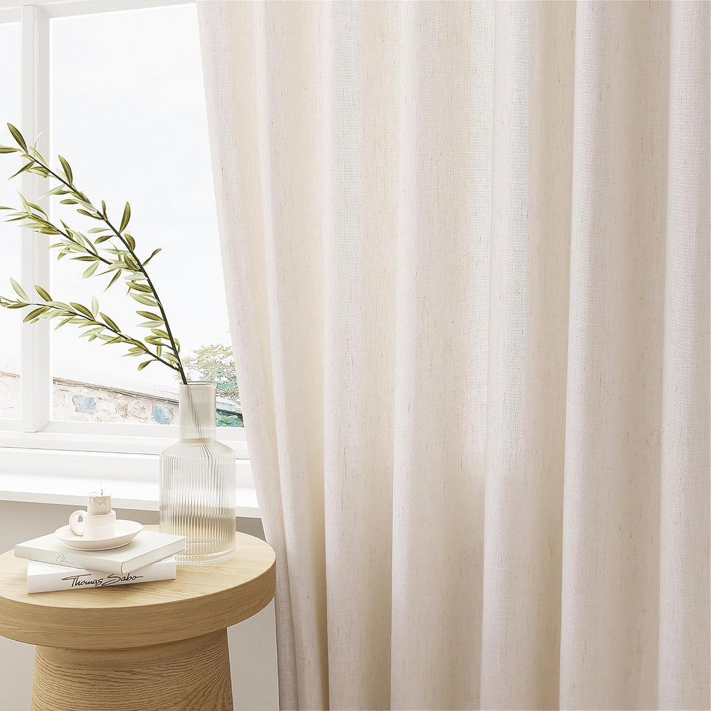 Pinch Pleat Linen Sheer Curtains 96 Inches Long 100 Inch Wide for Patio Sliding Door Light Filtering Semi Sheer