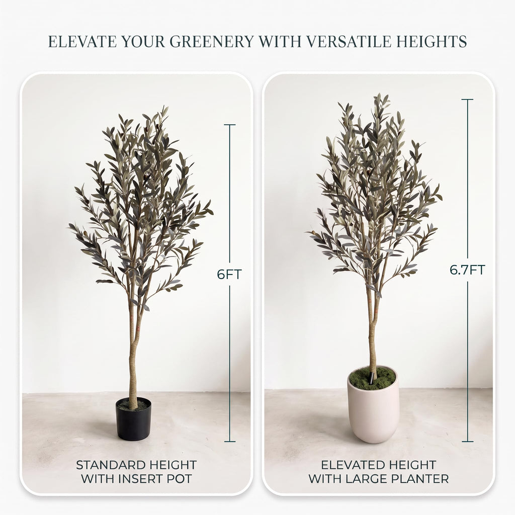 6ft Artificial Matte Olive Tree with 15" Tall Planter & Wireless LED