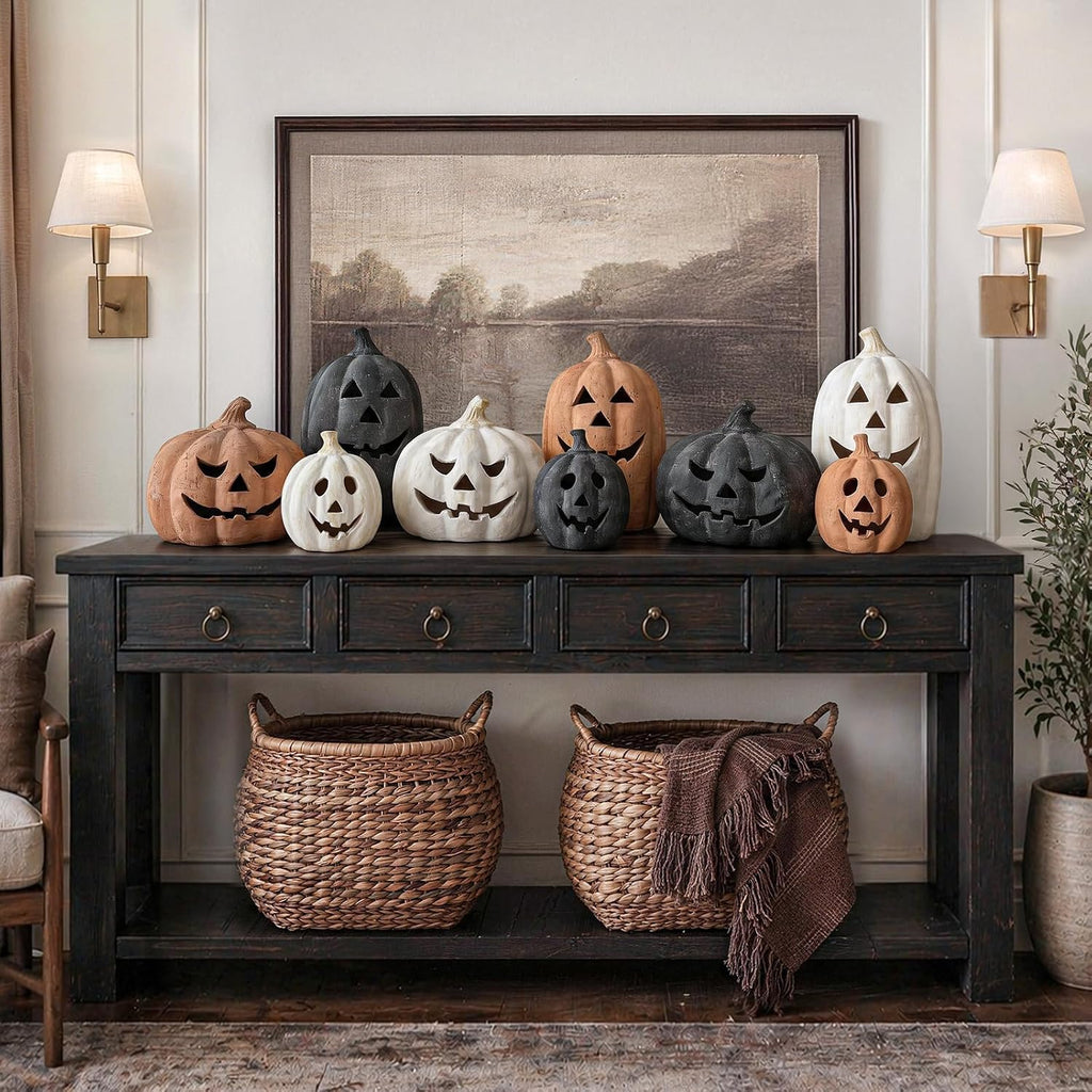 Fall Decor - Handmade Terracotta Pumpkin Jack O' Lantern Outdoor Indoor