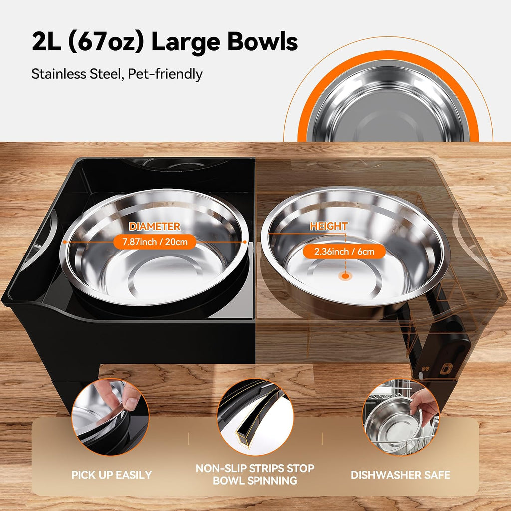 Elevated Dog Bowls, Splash Guard 4-Height Adjustable, Stainless Bowls