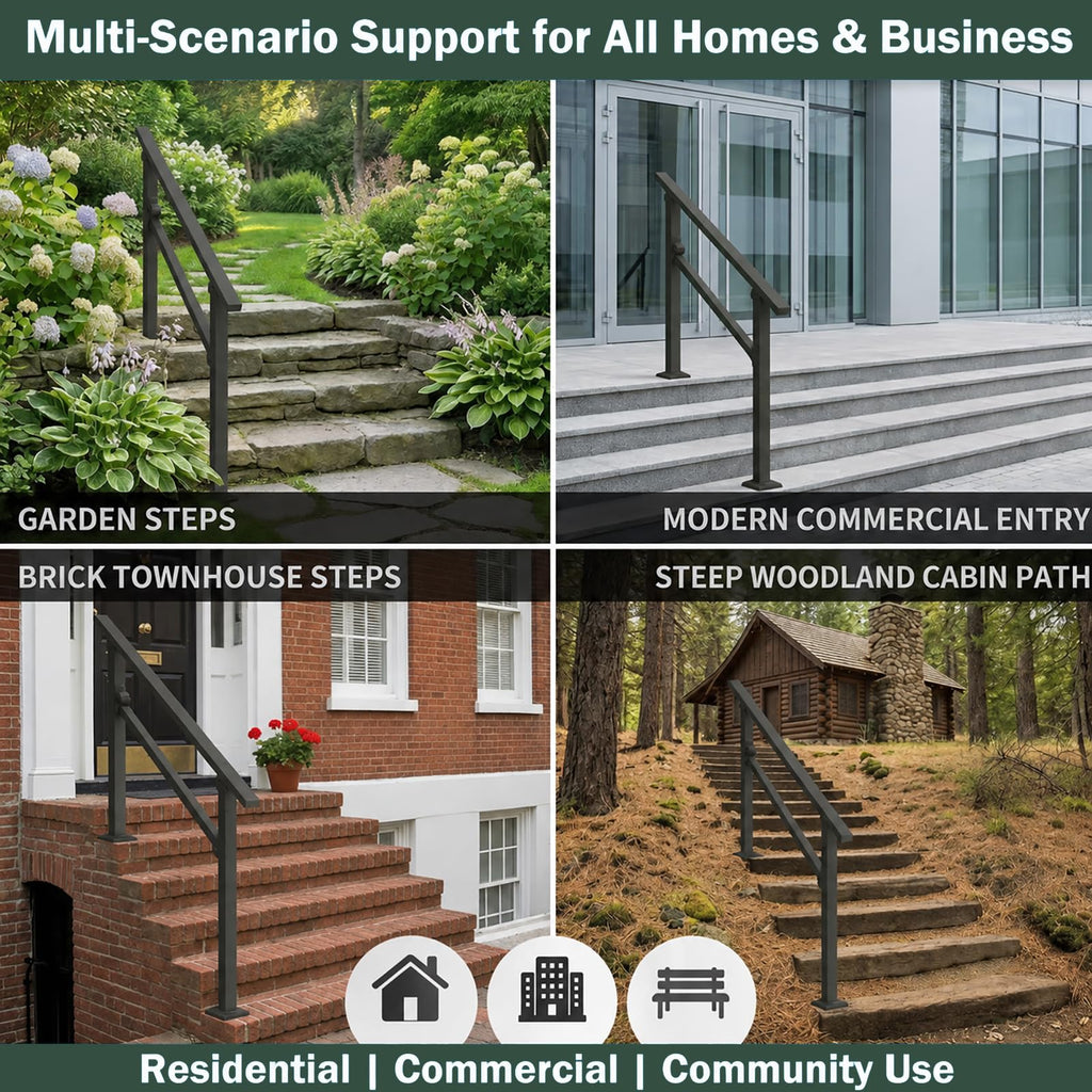 4 Step Hand Rail for Outdoor Steps, 1-Pack Metal Stair Railing Kit