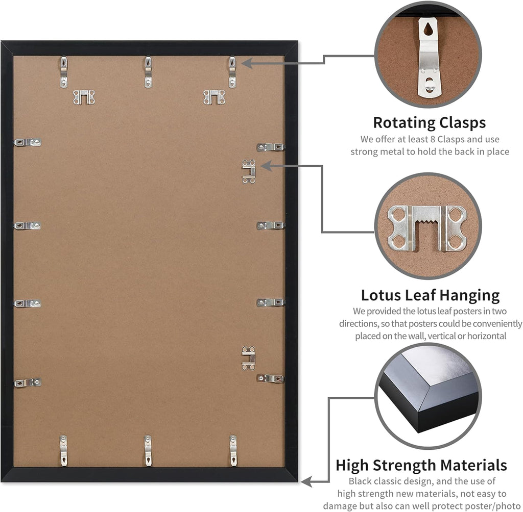 24x36 Poster Frame Black 2 Pack, Poster Frames 24 x 36 inches or 24x36 Picture Frames with HD Plexiglass for