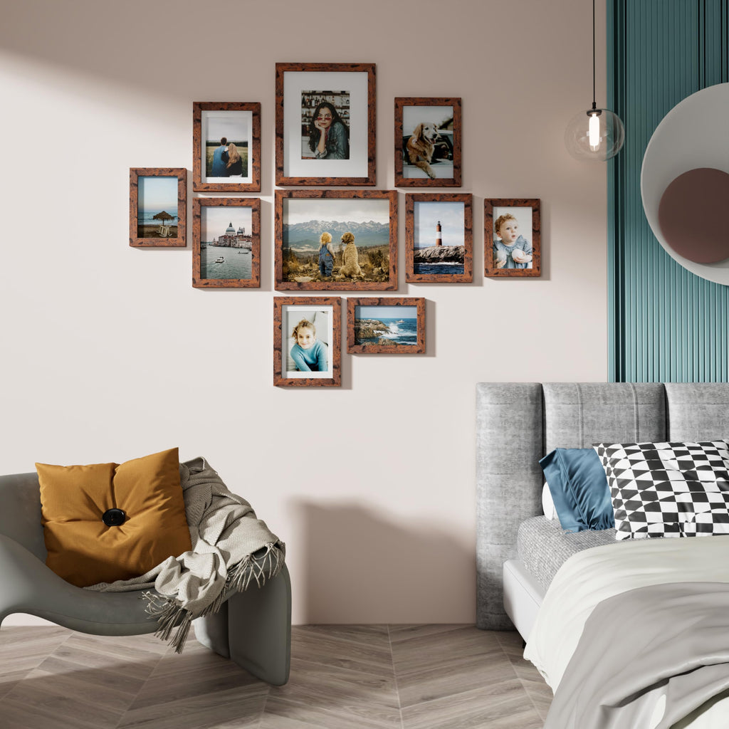 10 Pack Picture Frames Collage Wall Decor, Rustic Brown