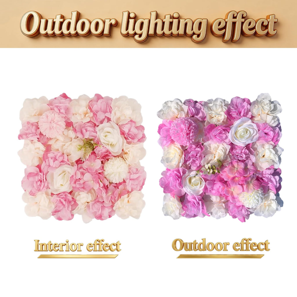 3D Flower Wall Backdrop, 12 Pcs 15x15 Inch Pink & White Panels