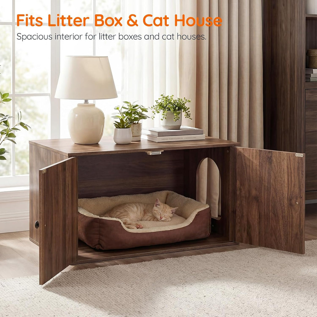 Cat Litter Box Enclosure, Hidden Litter Box Furniture with Side Entry, Litter Box Cabinet, Indoor Cat House, End Side
