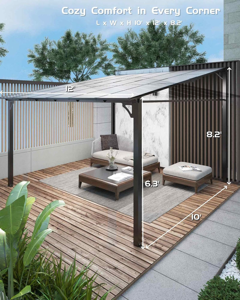 10 ft x 12 ft Lean to Gazebo, Hardtop Wall Pergola with Poly - Image 3