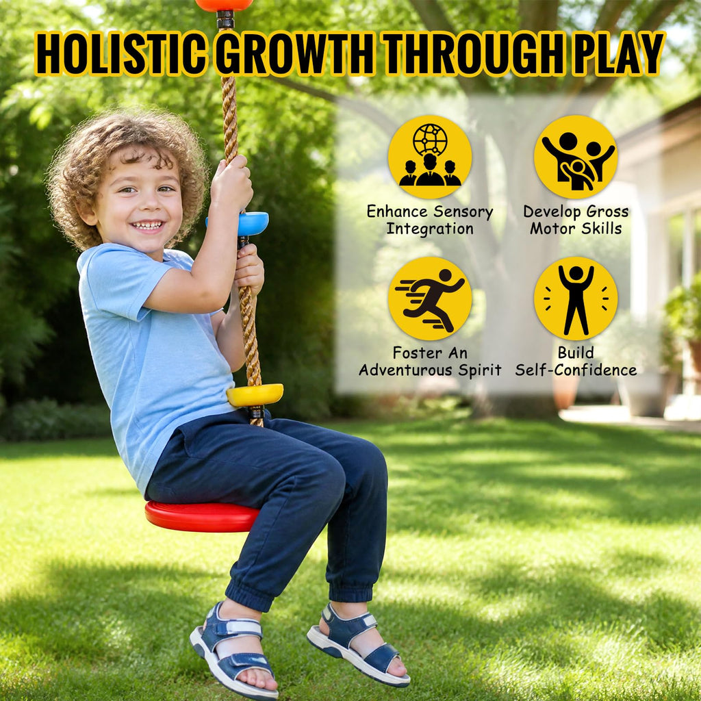 Tree Swing for Kids Climbing Rope Swing with Platforms and Disc Red