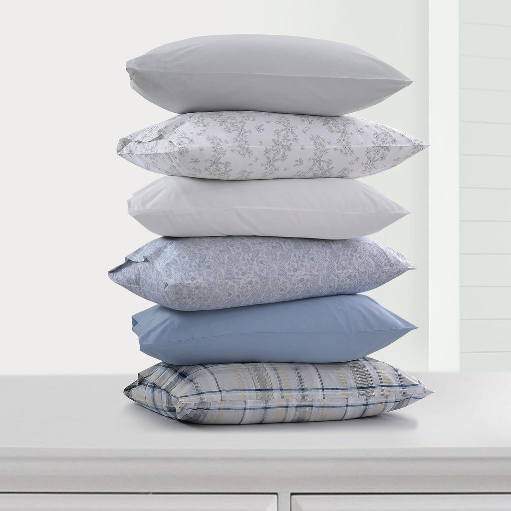 Cotton Percale Twin Bed Sheet Set, Danielle Paisley Blue