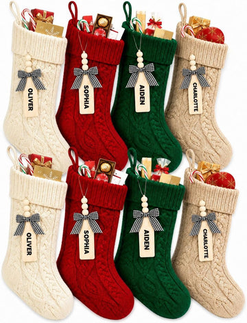 Inch Personalized Knit Stockings, 8 Pack Red White Green Khaki - Set of 8