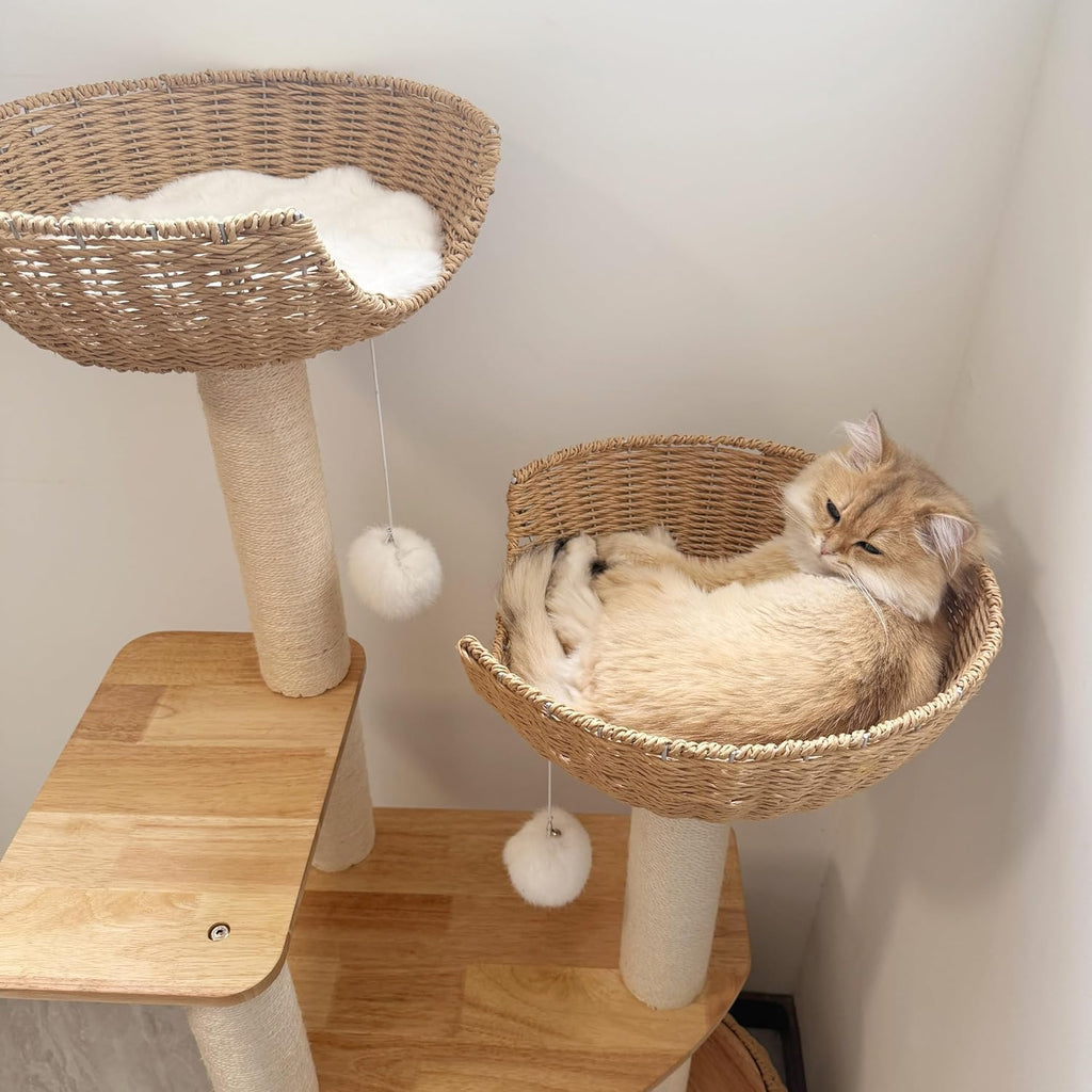 54in Wooden Cat Tree for Large Indoor Cats, Modern Tall Cat Tower