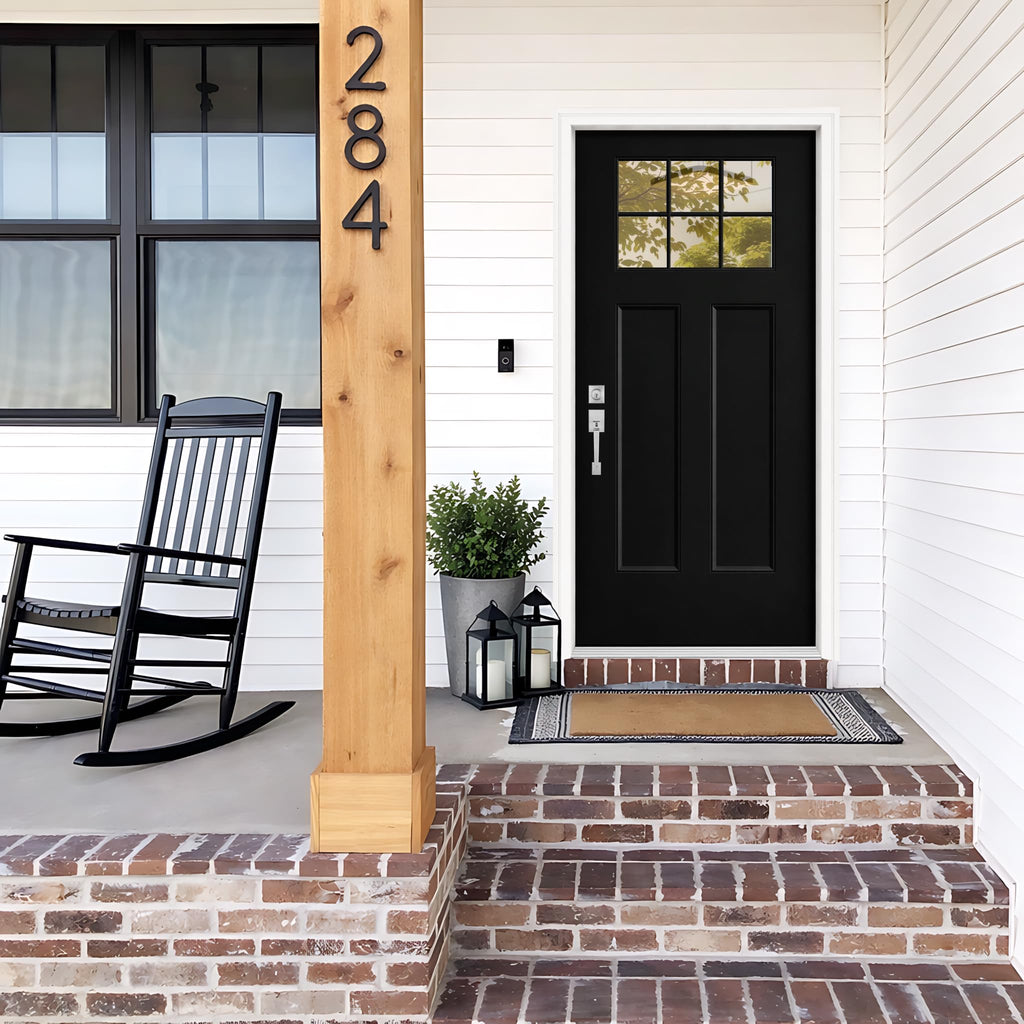 Fiberglass Front Doors Exterior, 36 x 80 Black Entry Door Right Hand Inswing with Brickmould, Vinyl Frame, Woodgrain
